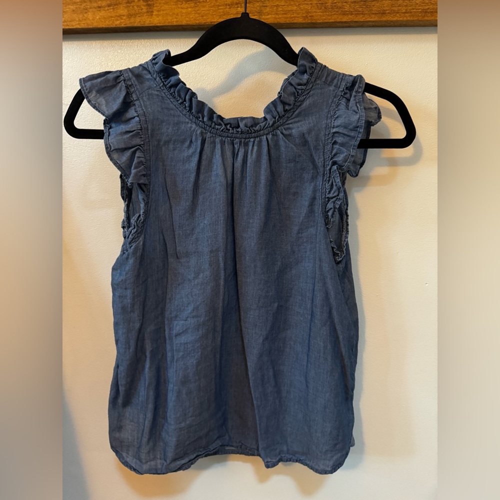 Loft Factory Petite Chambray Ruffle mock neck tee, XSP